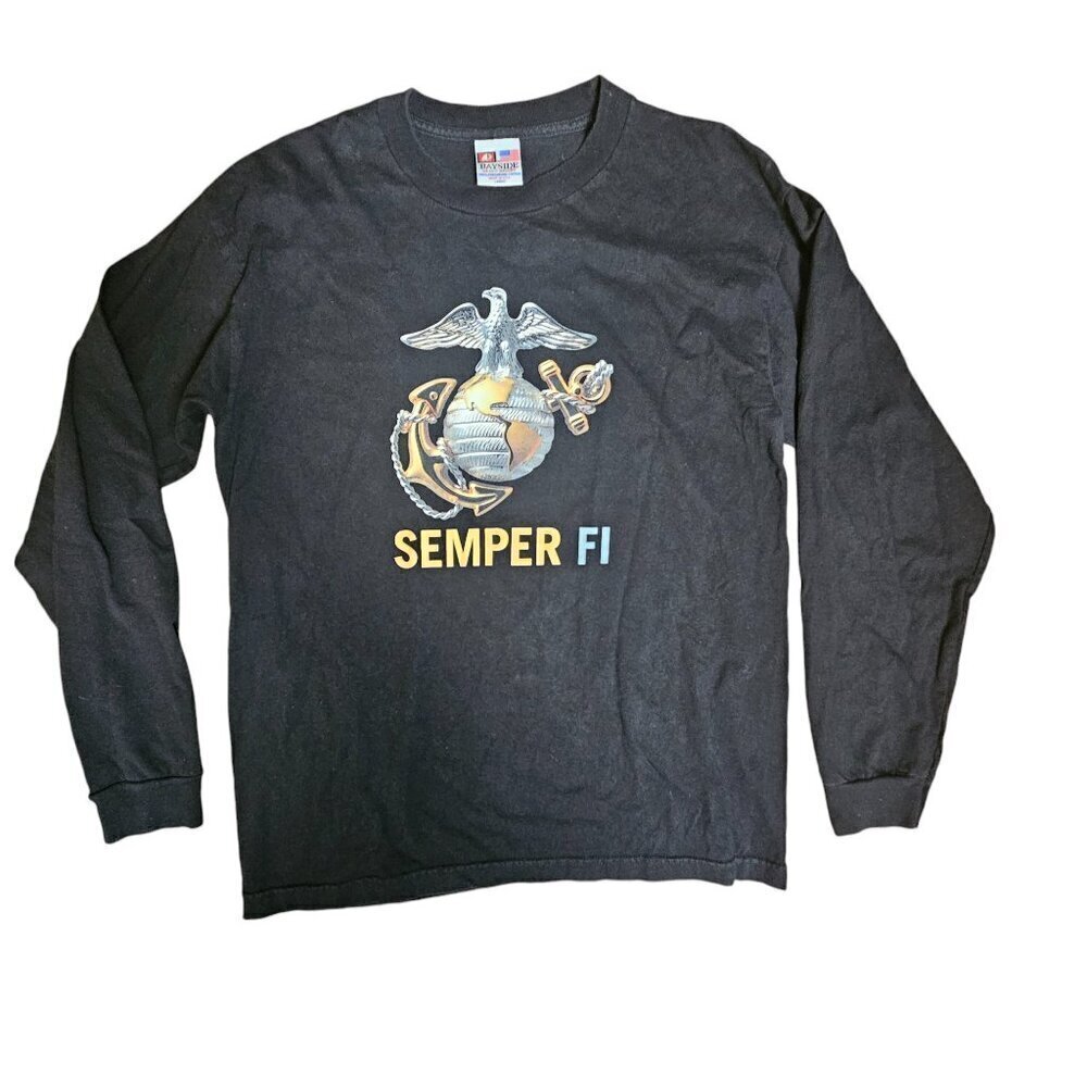Vintage US Marines Semper‎ Fi Eagle Graphic Pullover Sweatshirt Bayside L Cotton